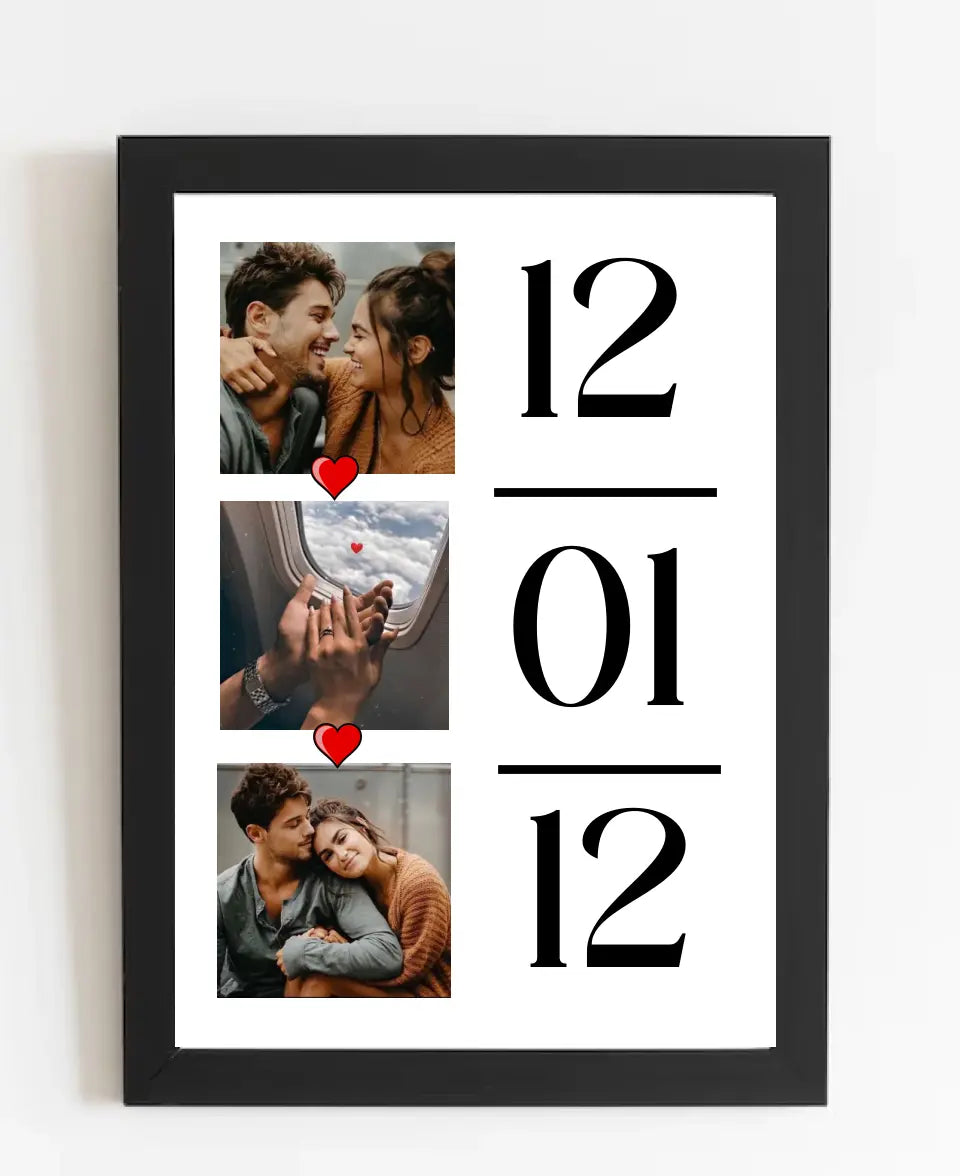 Quadro 3 fotos com Data