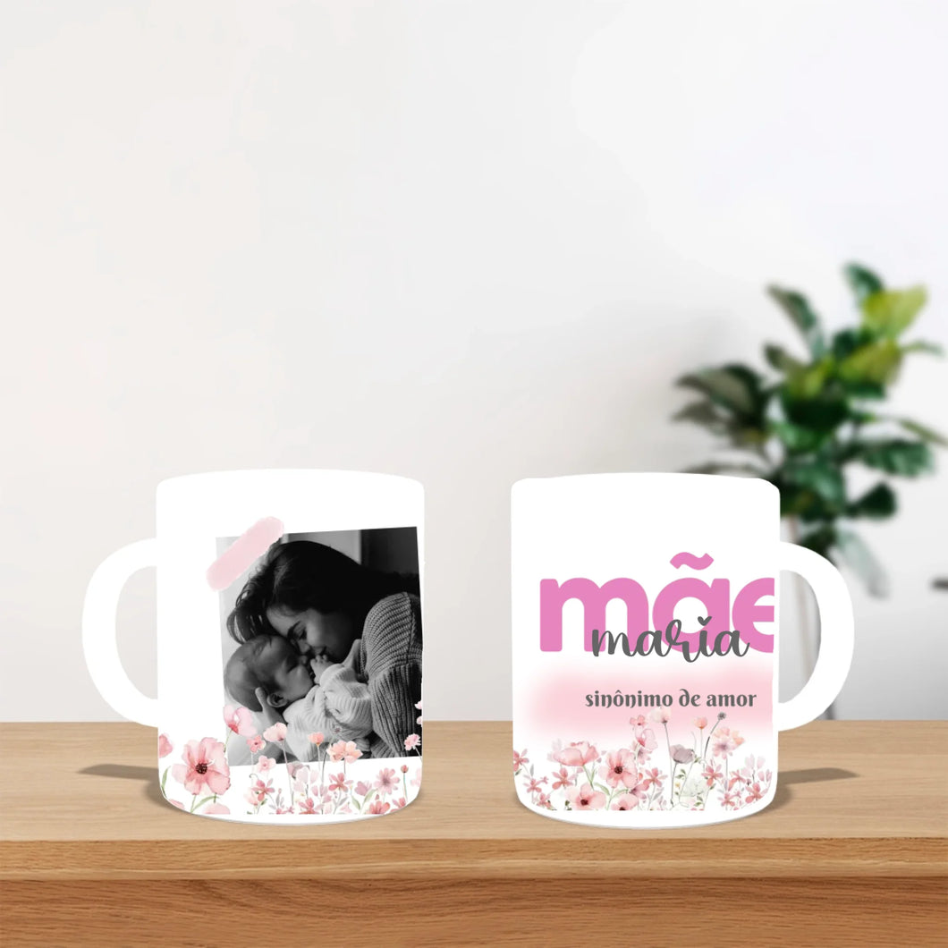 Caneca Personalizada 1 Foto | Mãe Sinônimo de Amor